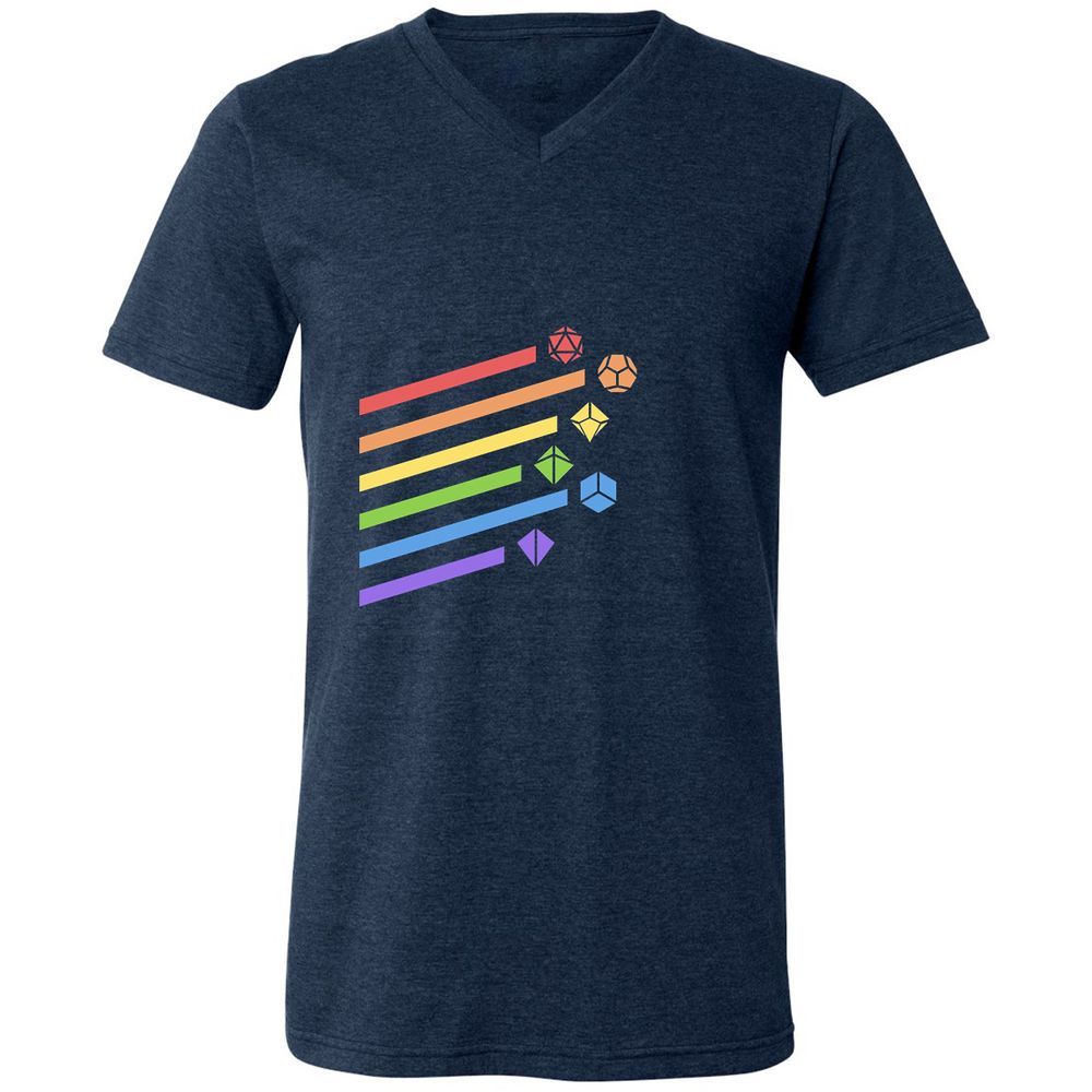 Rainbow Dice Set Unisex V-Neck T-Shirt - Heather Navy - 15