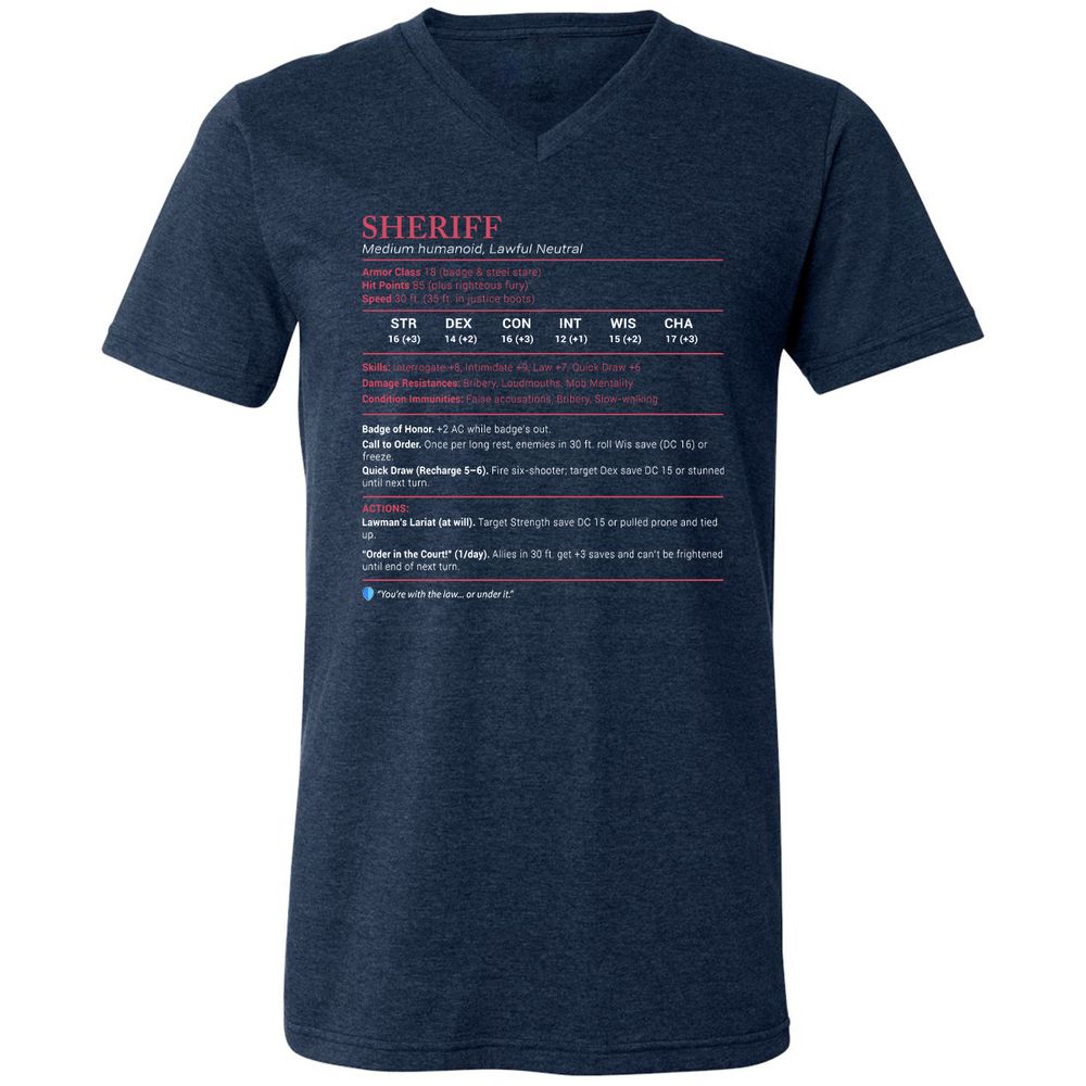 Sheriff Stats Unisex V-Neck T-Shirt - Heather Navy - 15