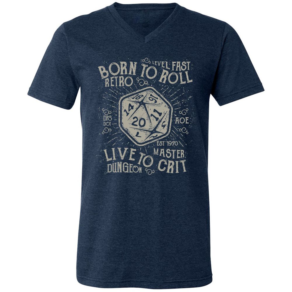 Born To Roll Live To Crit Unisex V-Neck T-Shirt - Heather Navy - 15