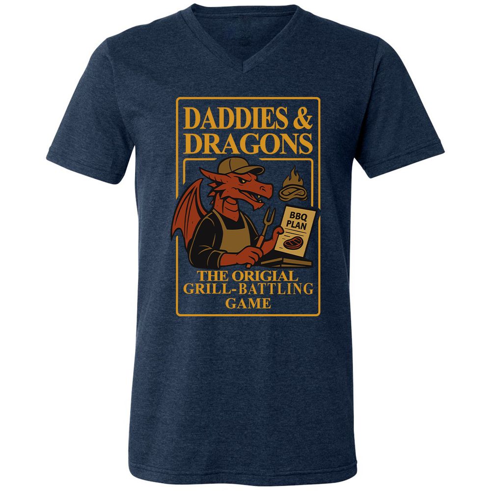 Daddies & Dragons Unisex V-Neck T-Shirt - Heather Navy - 15