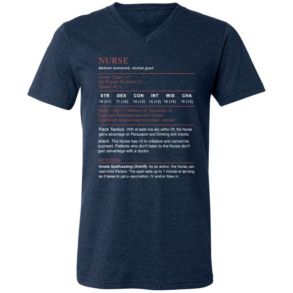 Nurse Stats 2 Unisex V-Neck T-Shirt - Heather Navy - 15