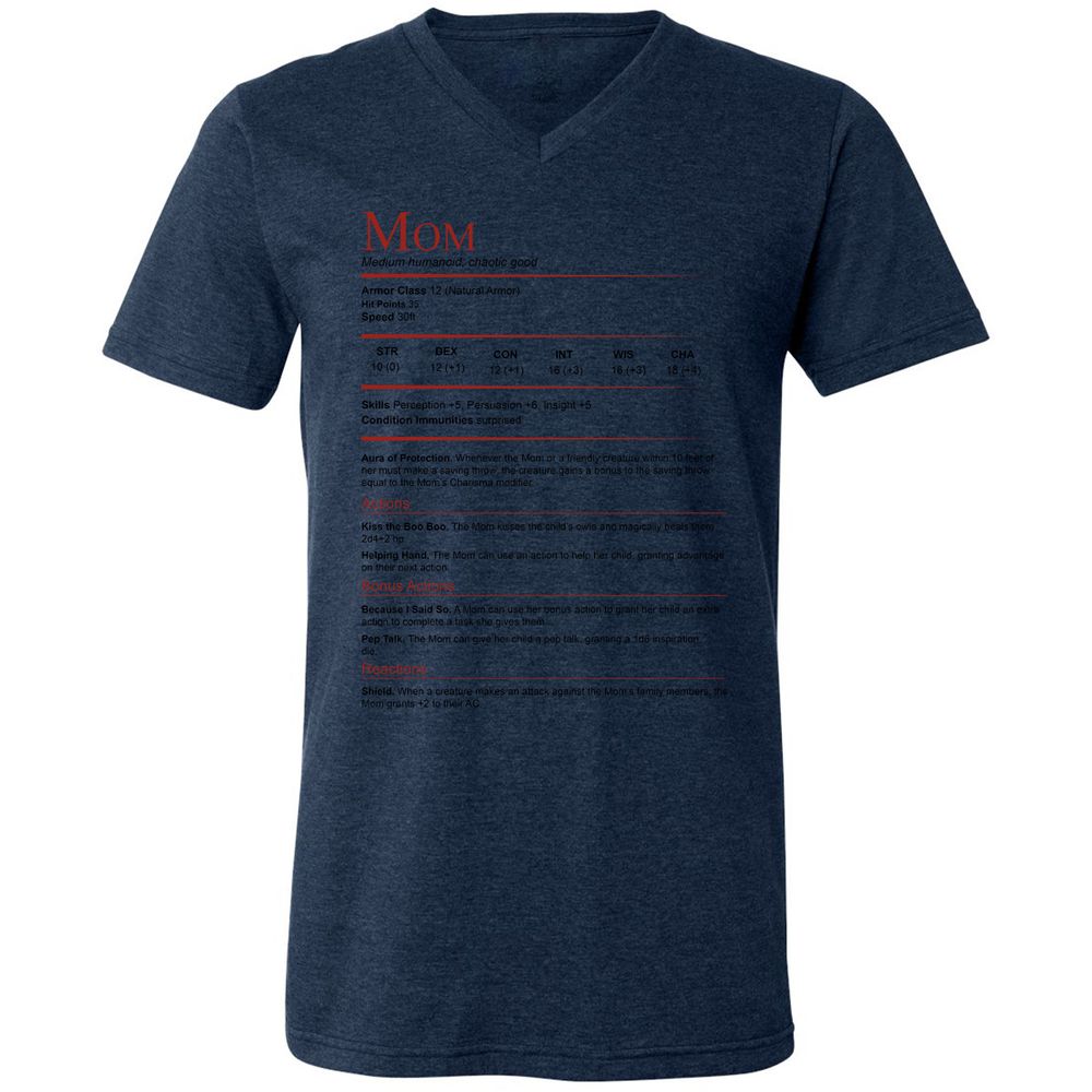 Mom Stats Unisex V-Neck T-Shirt - Heather Navy - 15