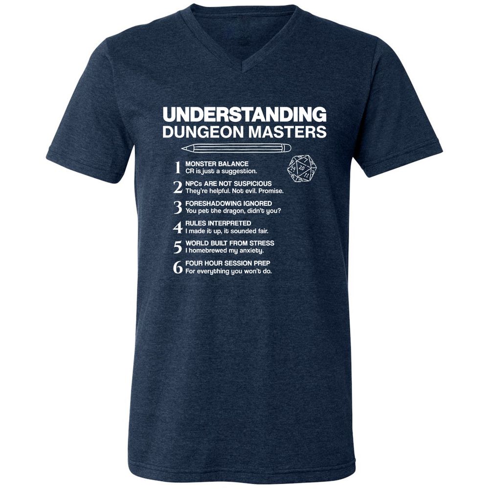 Understanding Dungeon Masters Unisex V-Neck T-Shirt - Heather Navy - 15