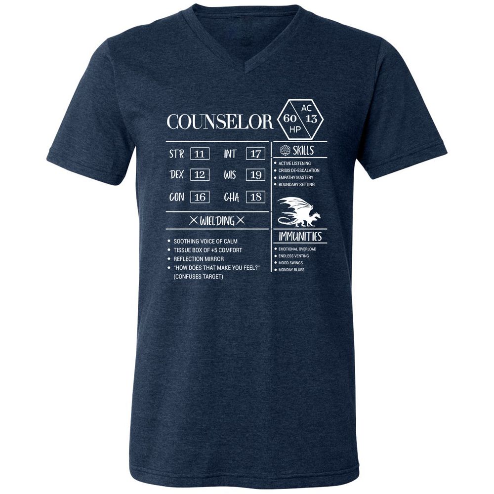 Counselor New Unisex V-Neck T-Shirt - Heather Navy - 15