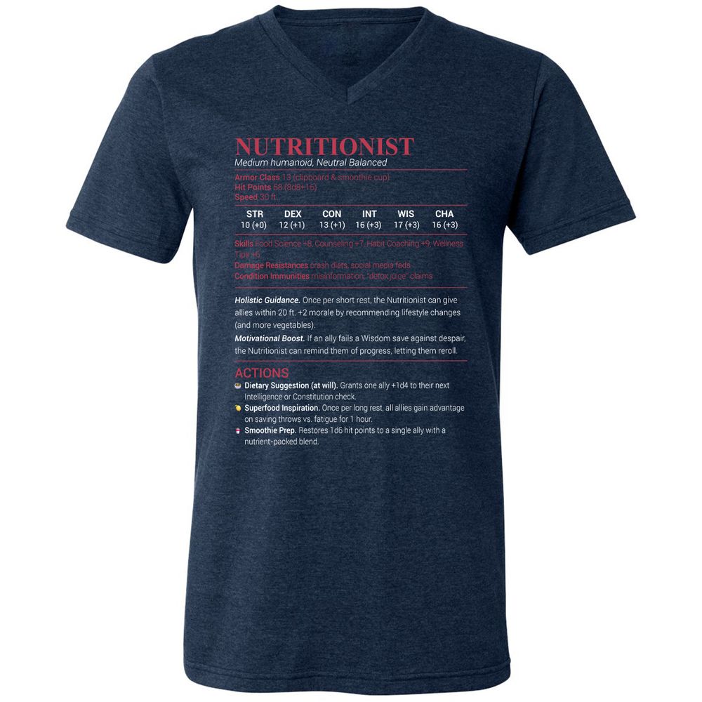 Nutritionist Unisex V-Neck T-Shirt - Heather Navy - 15