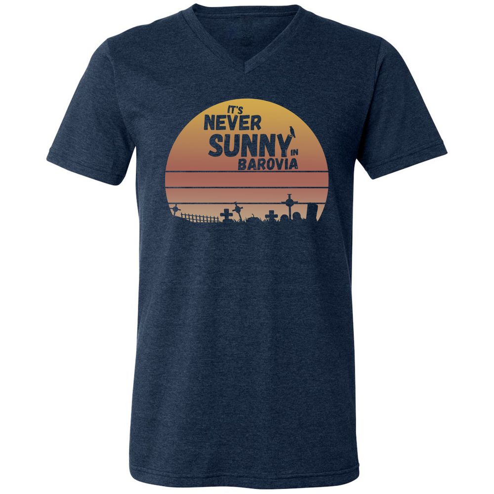 Vintage It's Never Sunny In Barovia Unisex V-Neck T-Shirt - Heather Navy - 15