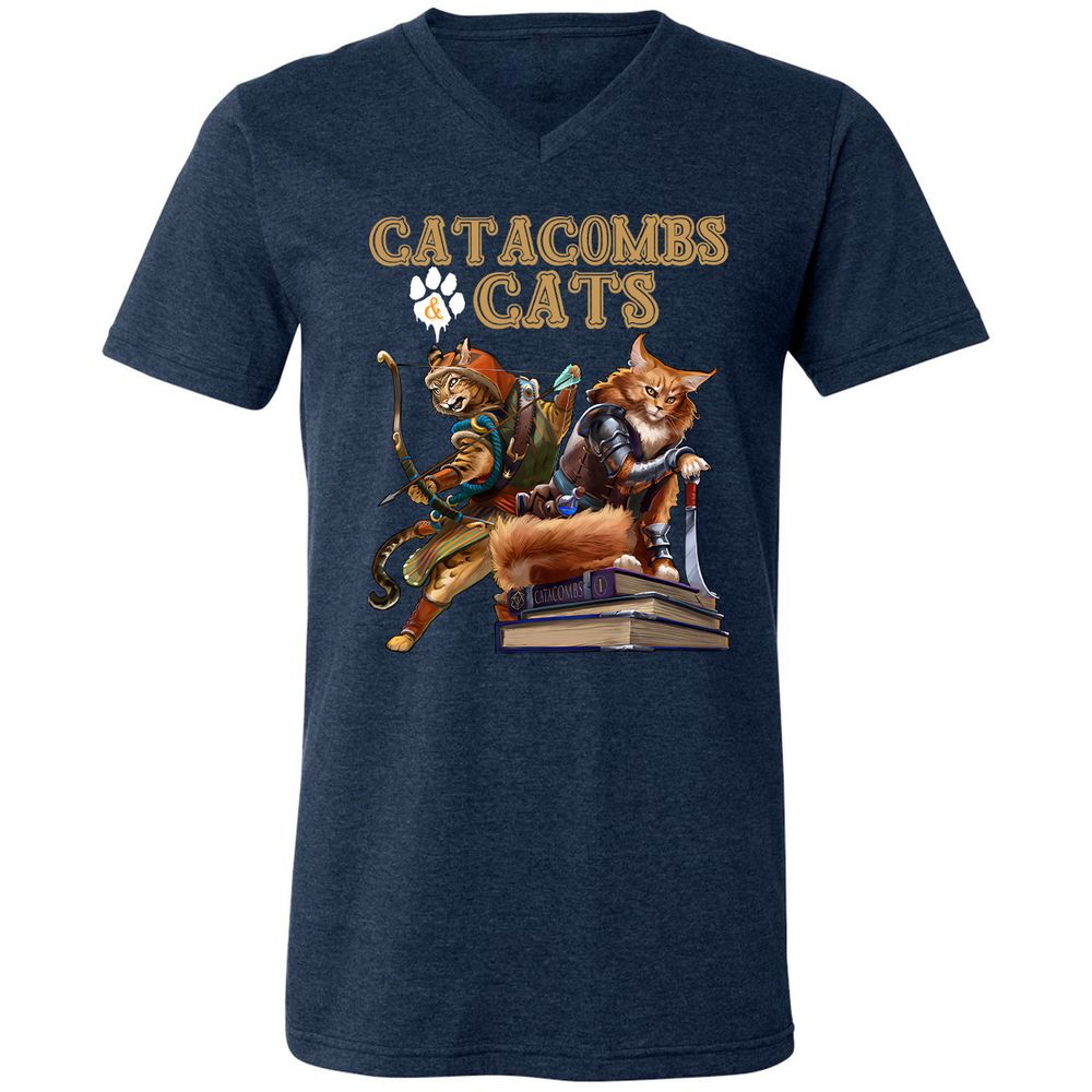 Catacombs & Cats Unisex V-Neck T-Shirt - Heather Navy - 15