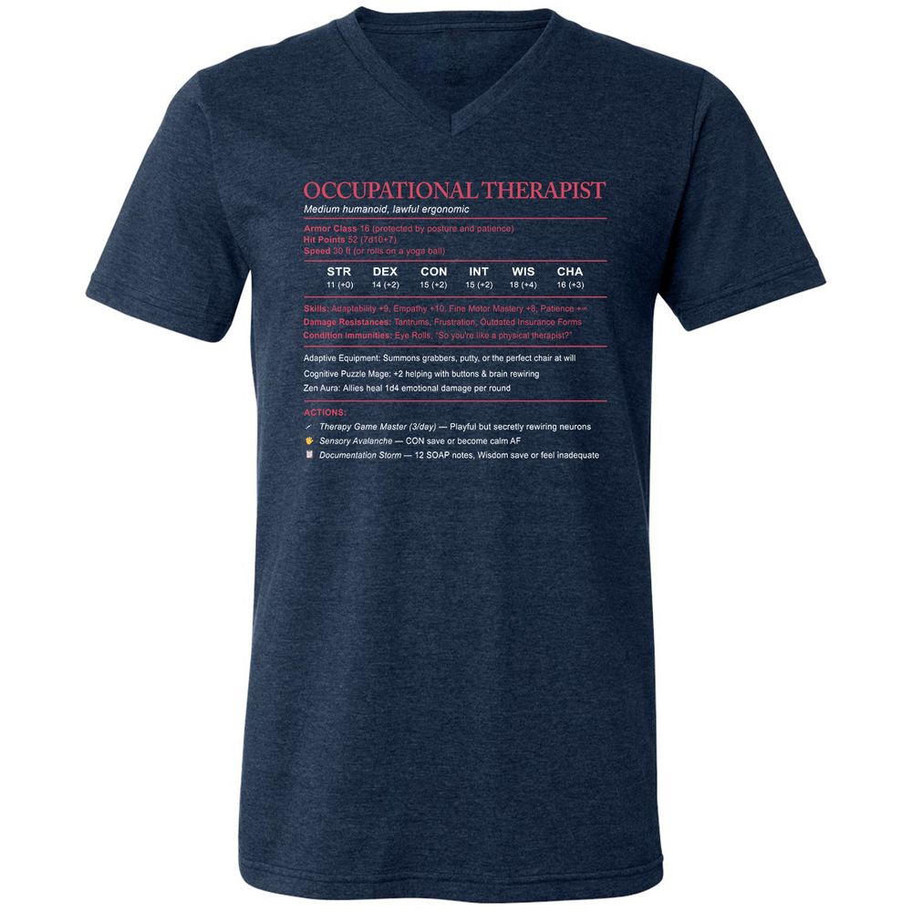 Occupational Therapist Stats Unisex V-Neck T-Shirt - Heather Navy - 15