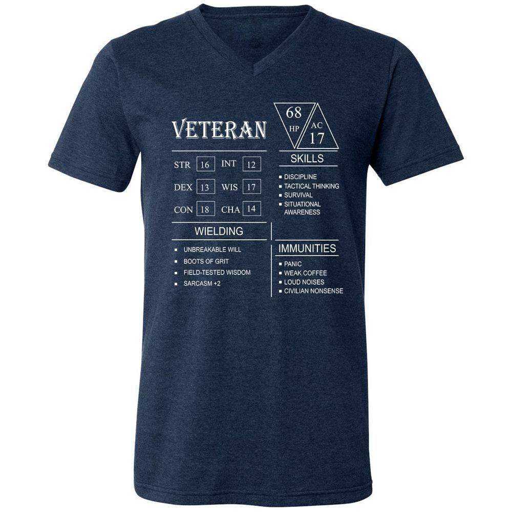 Veteran New Unisex V-Neck T-Shirt - Heather Navy - 15