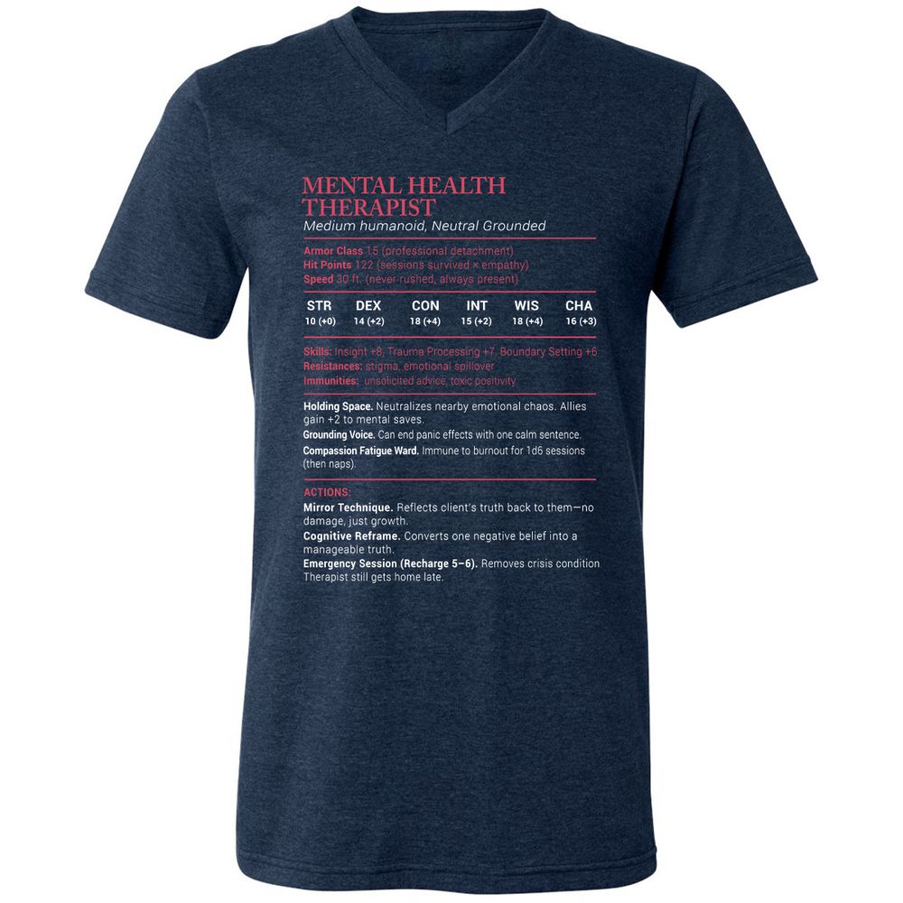 Mental Health Therapist Stats Unisex V-Neck T-Shirt - Heather Navy - 15