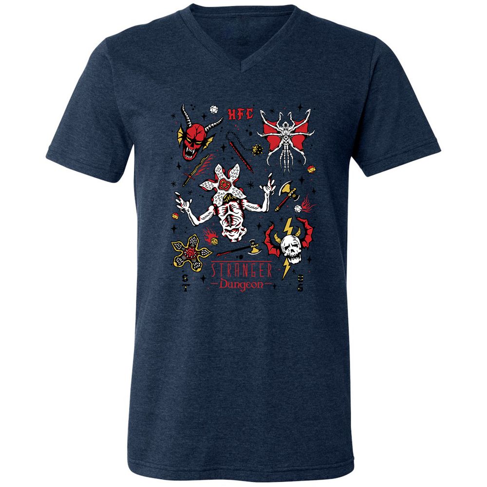 STRANGER DUNGEON Unisex V-Neck T-Shirt - Heather Navy - 15