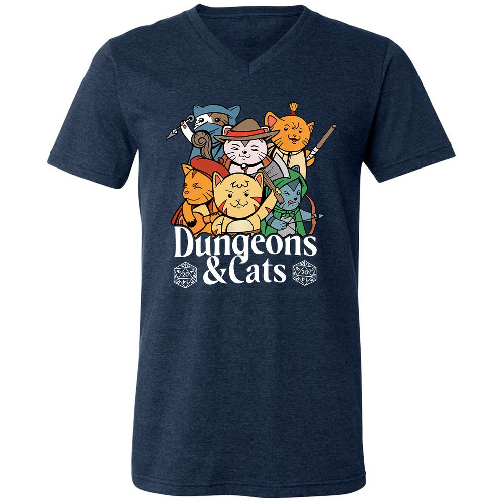 Dungeons & Cats Unisex V-Neck T-Shirt - Heather Navy - 15