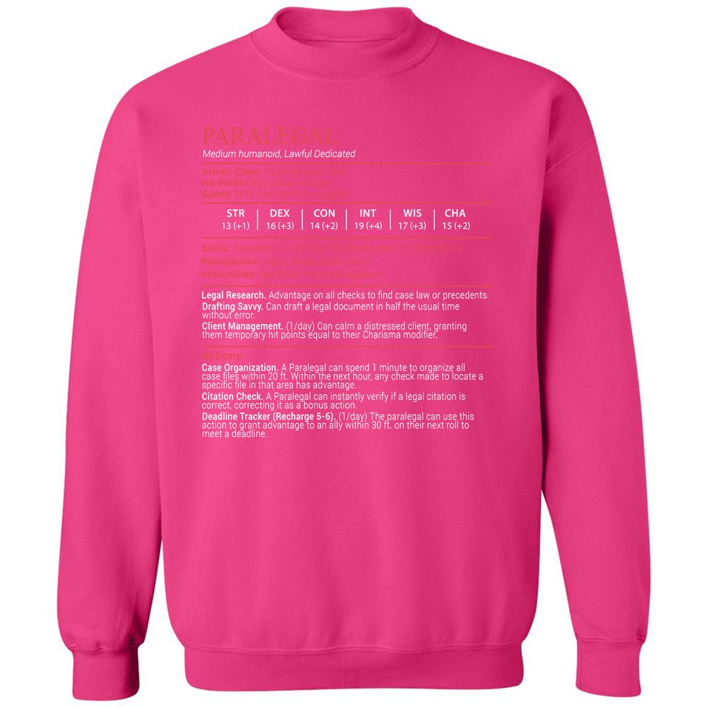 Paralegal Stats Block Classic Unisex Sweatshirt - Heliconia - 15