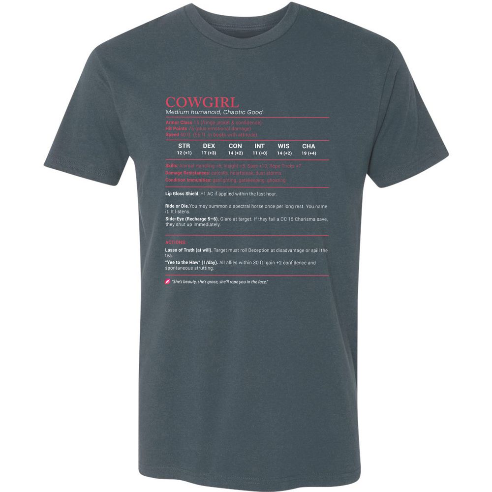 Cowgirl Stats Premium Unisex T-Shirt - Indigo - 15
