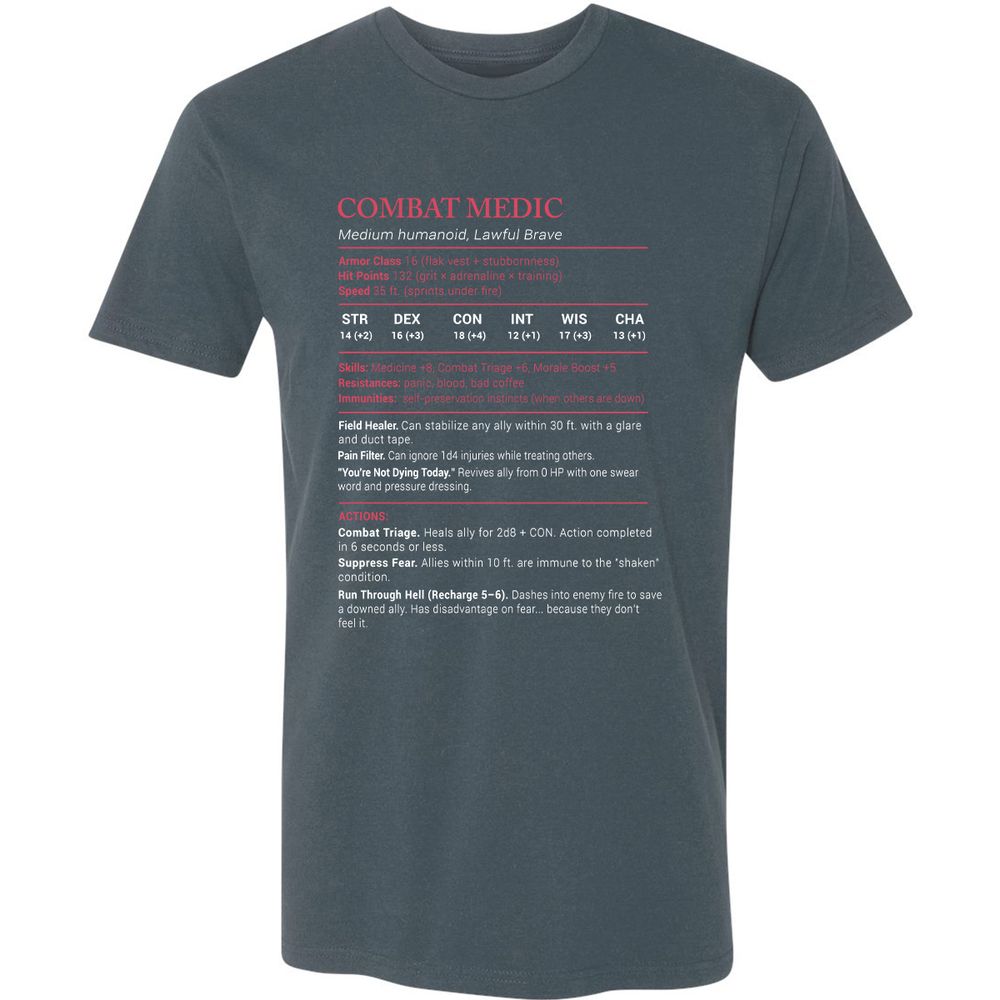 Combat Medic Stats Premium Unisex T-Shirt - Indigo - 15