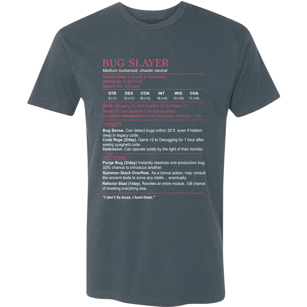 Software Engineer Stats (Bug Slayer) Premium Unisex T-Shirt - Indigo - 15