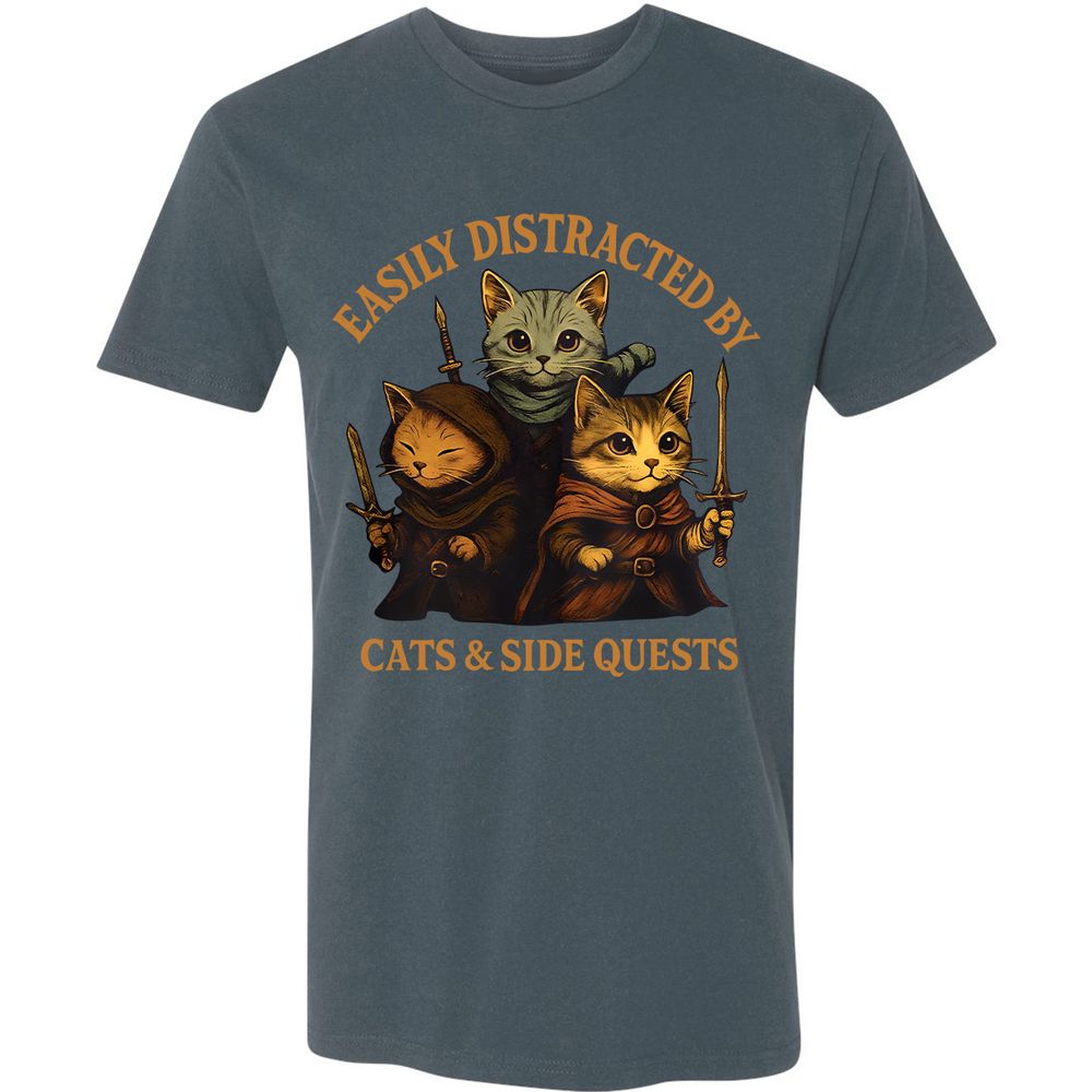 Easily Distracted By Cats & Side Quests Premium Unisex T-Shirt - Indigo - 15