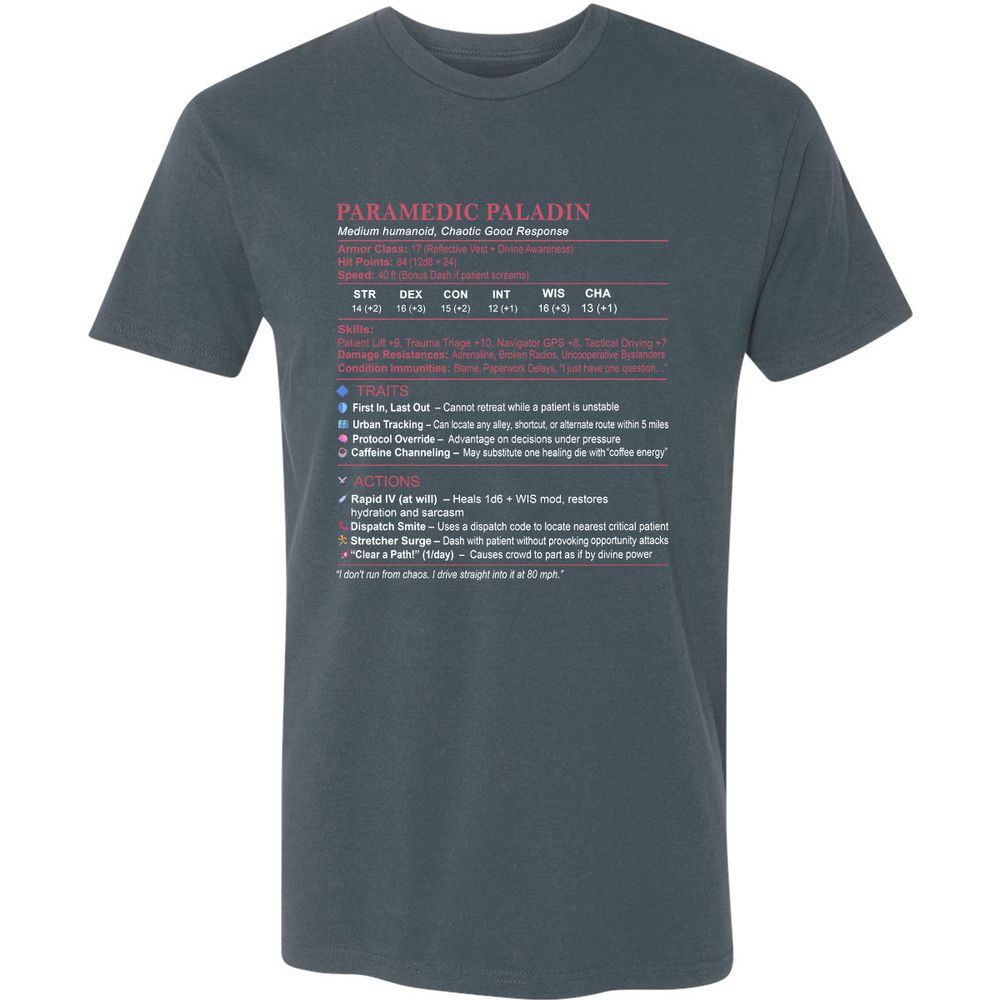 Paramedic Stats Premium Unisex T-Shirt - Indigo - 15