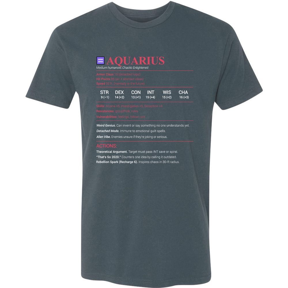 Aquarius Stats Premium Unisex T-Shirt - Indigo - 15