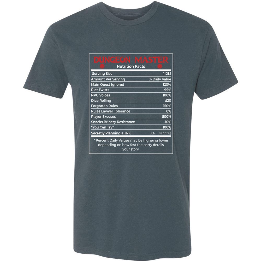 Dungeon Master Nutrition Facts Premium Unisex T-Shirt - Indigo - 15