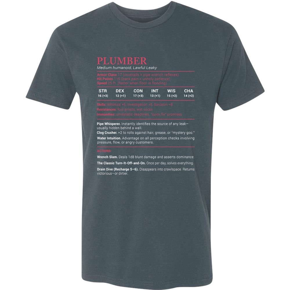 Plumber Stats Premium Unisex T-Shirt - Indigo - 15