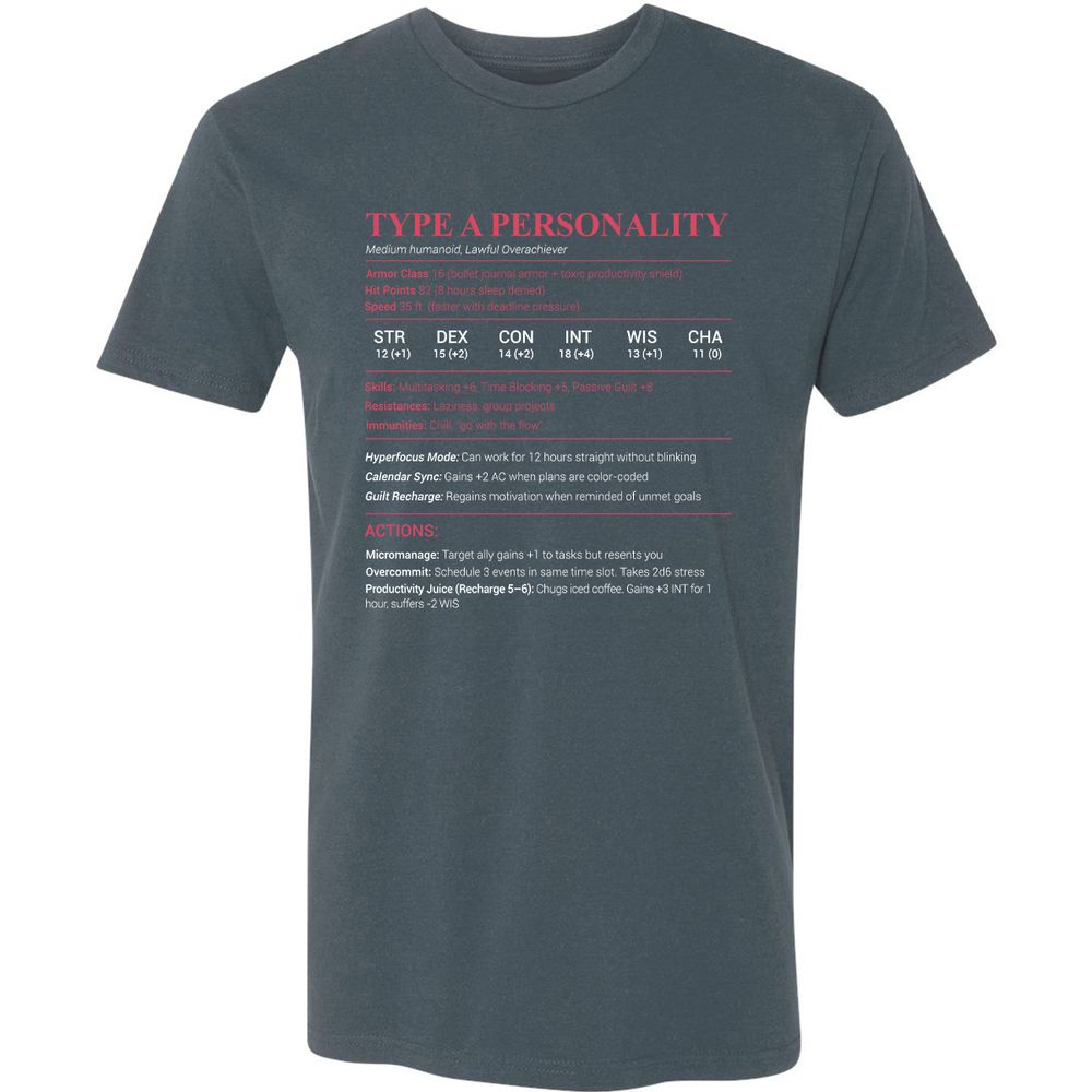 Type A Stats Premium Unisex T-Shirt - Indigo - 15
