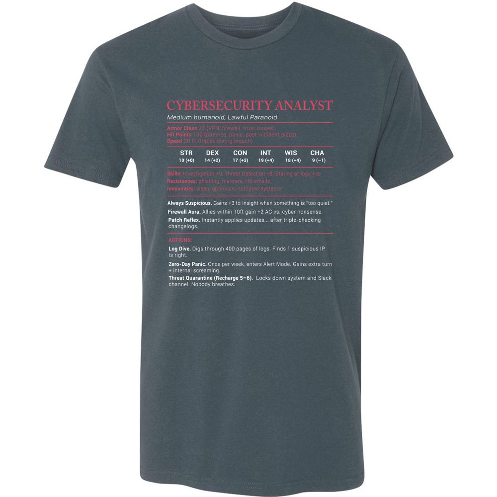 Cybersecurity Analyst Stats Premium Unisex T-Shirt - Indigo - 15