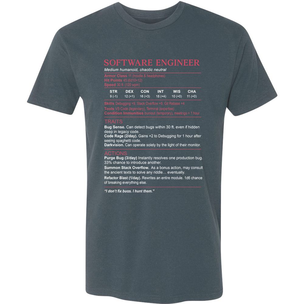 Software Engineer Stats Premium Unisex T-Shirt - Indigo - 15
