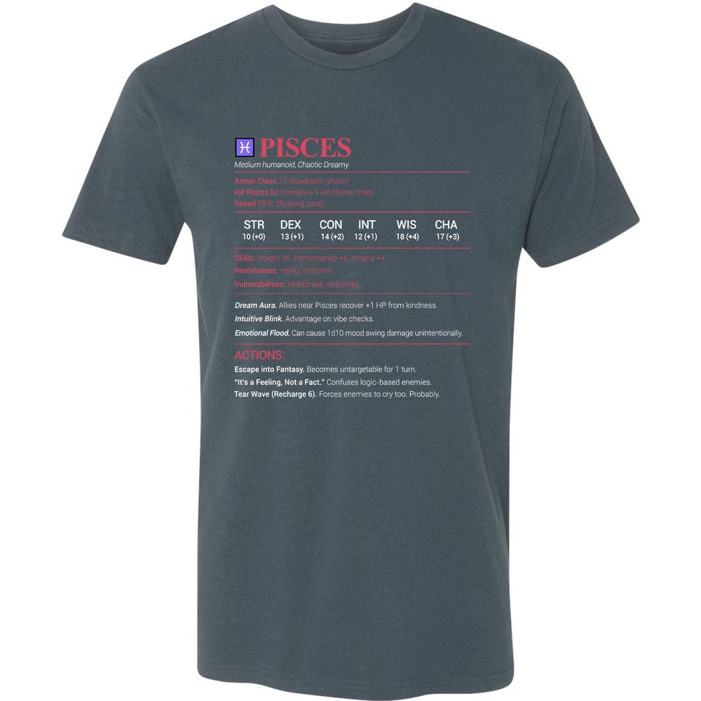 Pisces Stats Premium Unisex T-Shirt - Indigo - 15