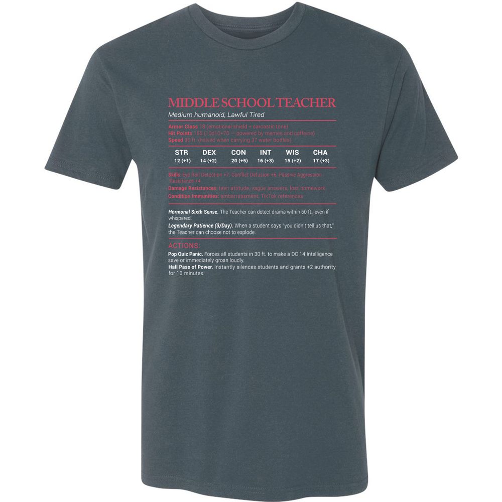 Middle School Teacher Stats Premium Unisex T-Shirt - Indigo - 15