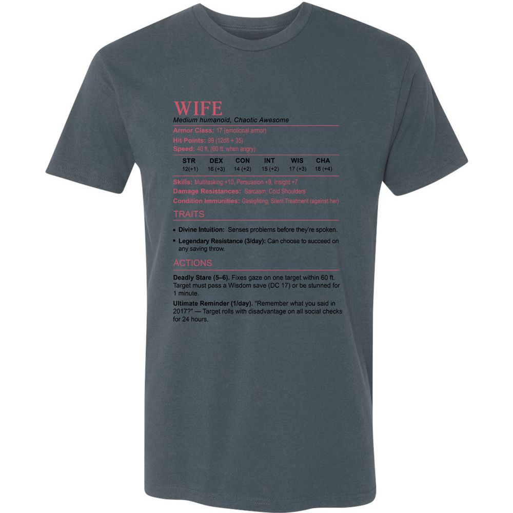 Wife Stats 2 Premium Unisex T-Shirt - Indigo - 15