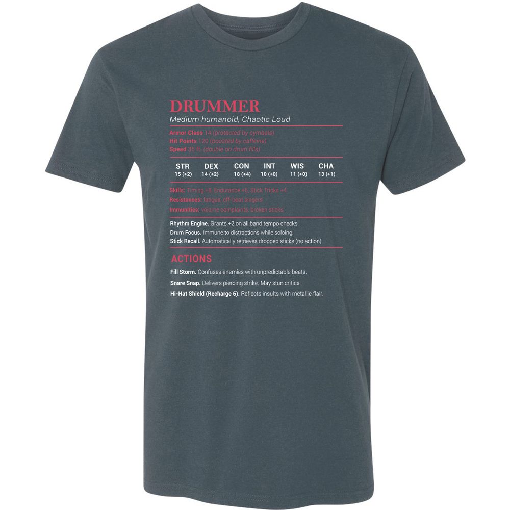 Drummer Stats Premium Unisex T-Shirt - Indigo - 15