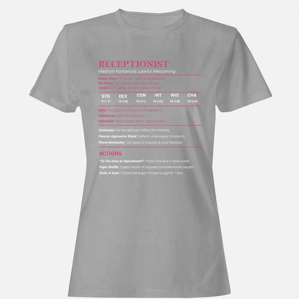 Receptionist Stats Women's T-Shirt - Sport Grey - 15