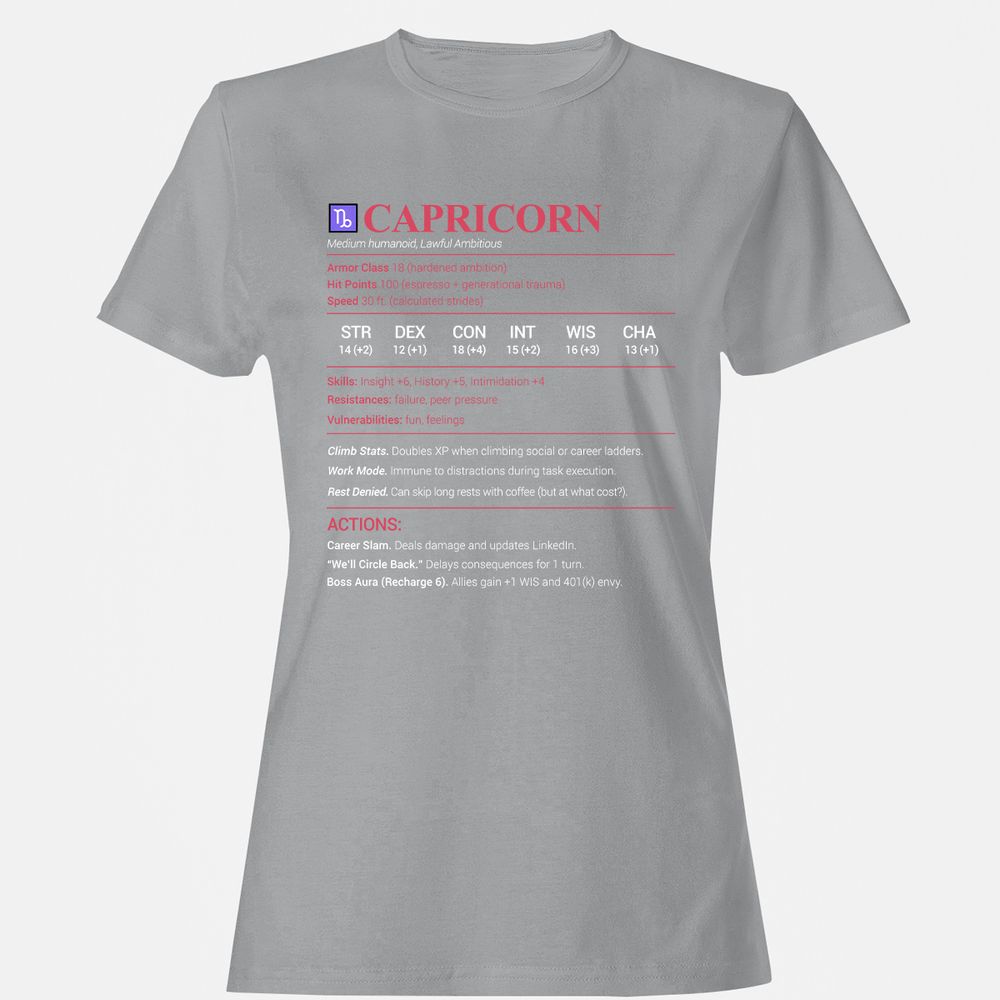 Capricorn Stats Women's T-Shirt - Sport Grey - 15
