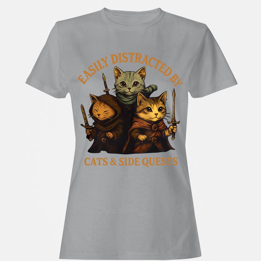 Easily Distracted By Cats & Side Quests Women's T-Shirt - Sport Grey - 15