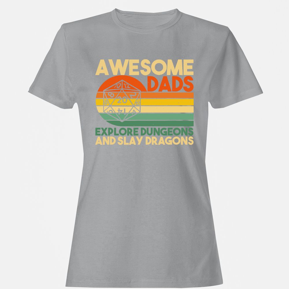 Awesome Dad Explore Dungeons Slay Dragons Women's T-Shirt - Sport Grey - 15
