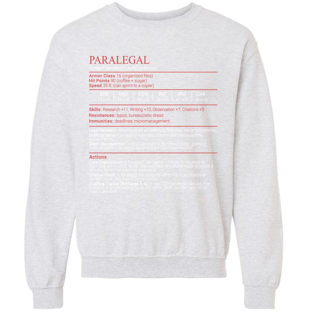 Paralegal Stats Block Classic Unisex Sweatshirt - Ash - 16