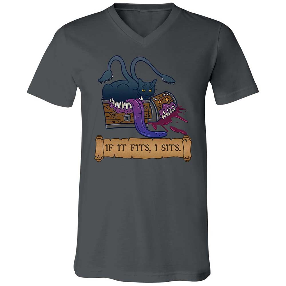 If It Fits I Sits Unisex V-Neck T-Shirt - Asphalt - 16