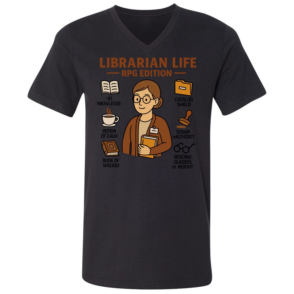 Librarian Life RPG Edition Unisex V-Neck T-Shirt - Black - 16
