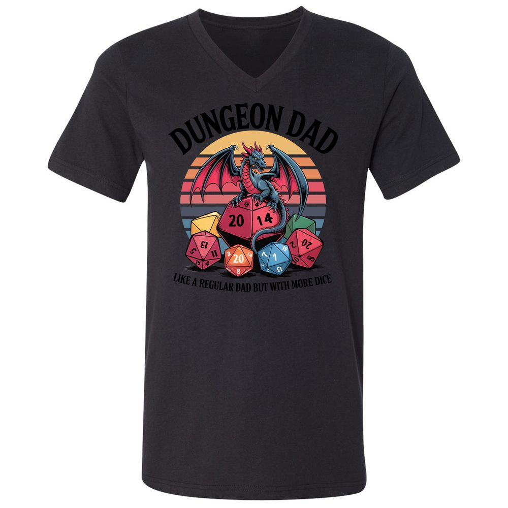 Dungeon Dad With More Dice Unisex V-Neck T-Shirt - Black - 16