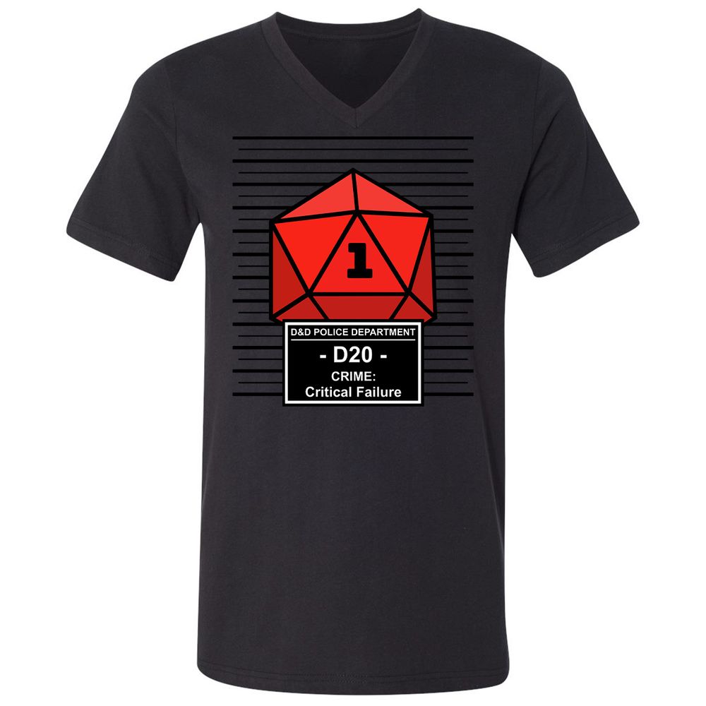 D20 Arrested For Critical Failure Unisex V-Neck T-Shirt - Black - 16