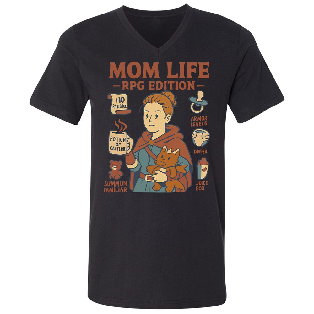 Mom Life RPG Edition Unisex V-Neck T-Shirt - Black - 16