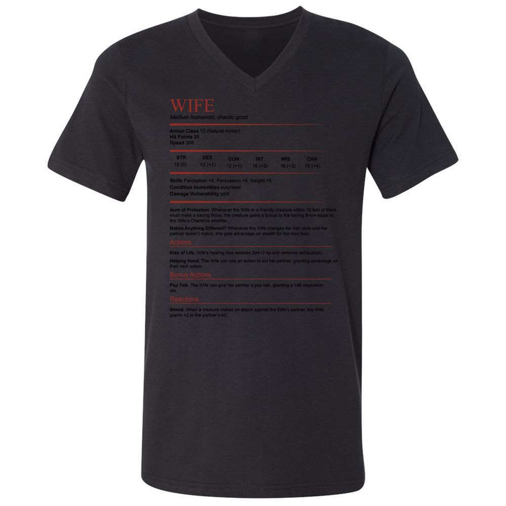 Wife White Unisex V-Neck T-Shirt - Black - 16