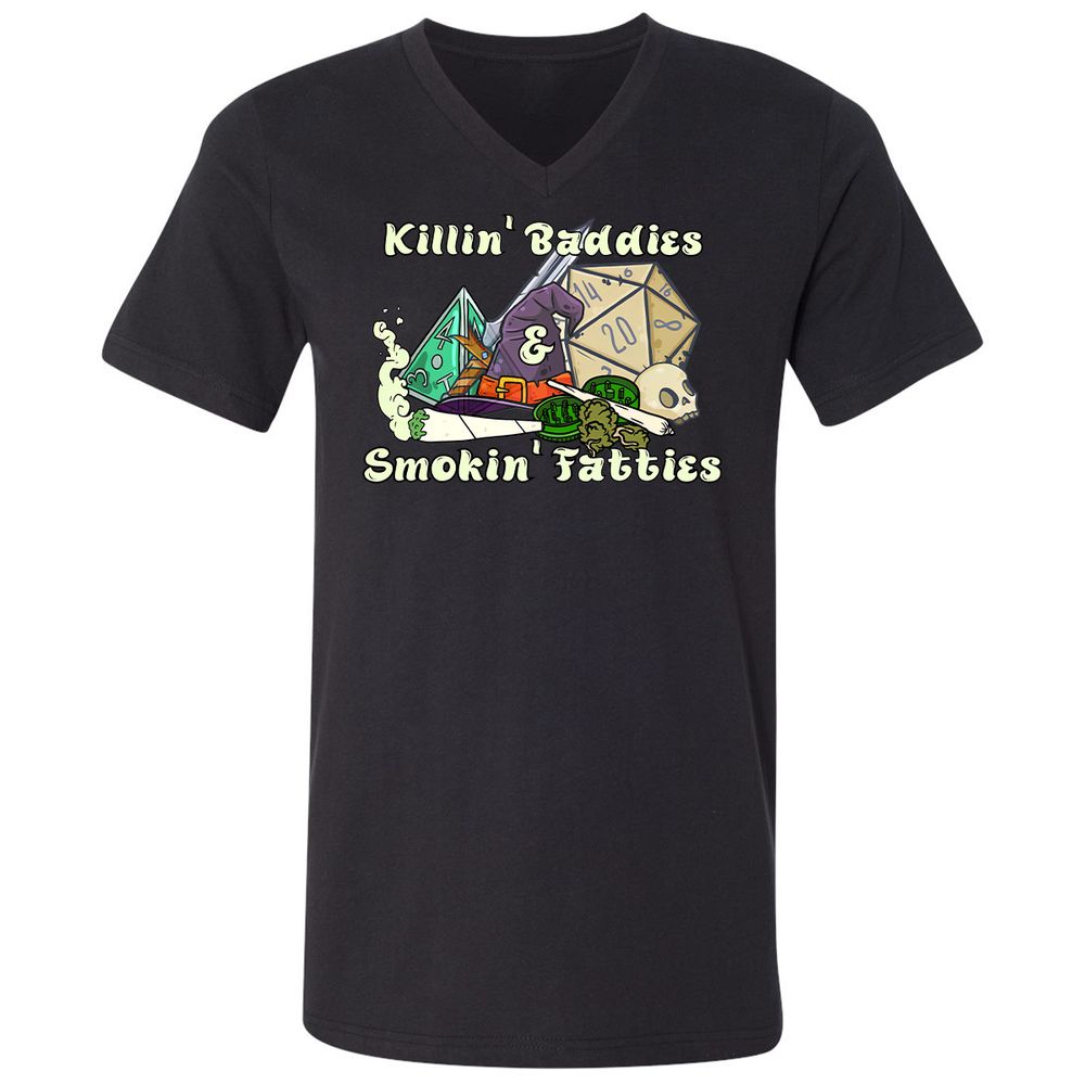 Killin' Baddies Smokin' Fatties Unisex V-Neck T-Shirt - Black - 16