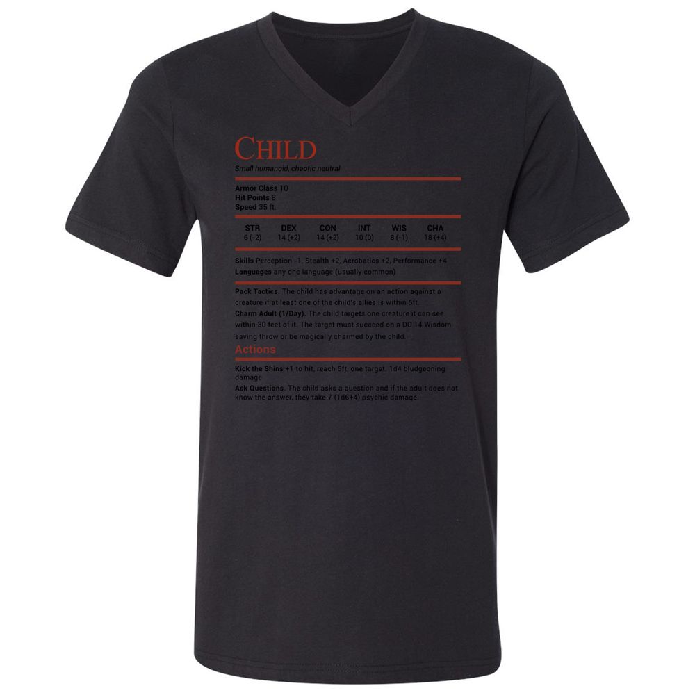 Child Stats Unisex V-Neck T-Shirt - Black - 16