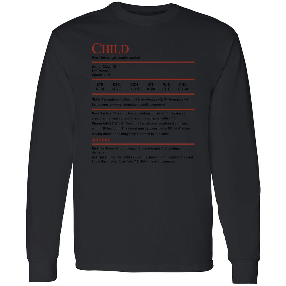 Child Stats Long Sleeve T-Shirt - Black - 16