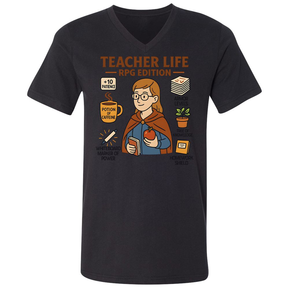 Teacher Life RPG Edition Unisex V-Neck T-Shirt - Black - 16