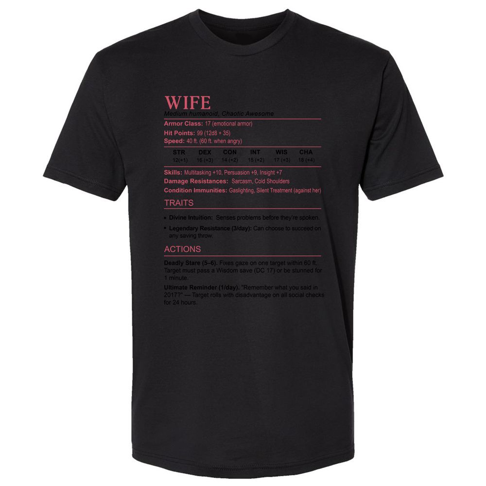 Wife Stats 2 Premium Unisex T-Shirt - Black - 16