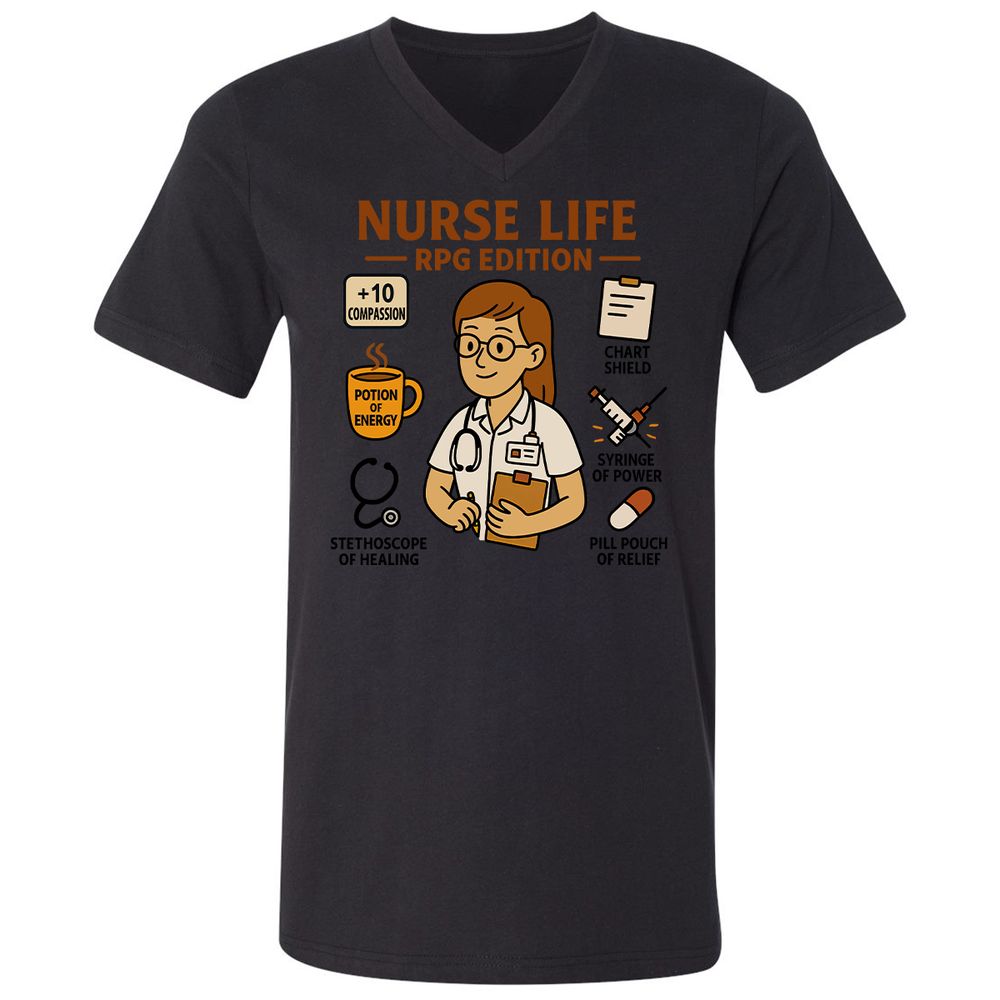 Nurse Life RPG Edition Unisex V-Neck T-Shirt - Black - 16