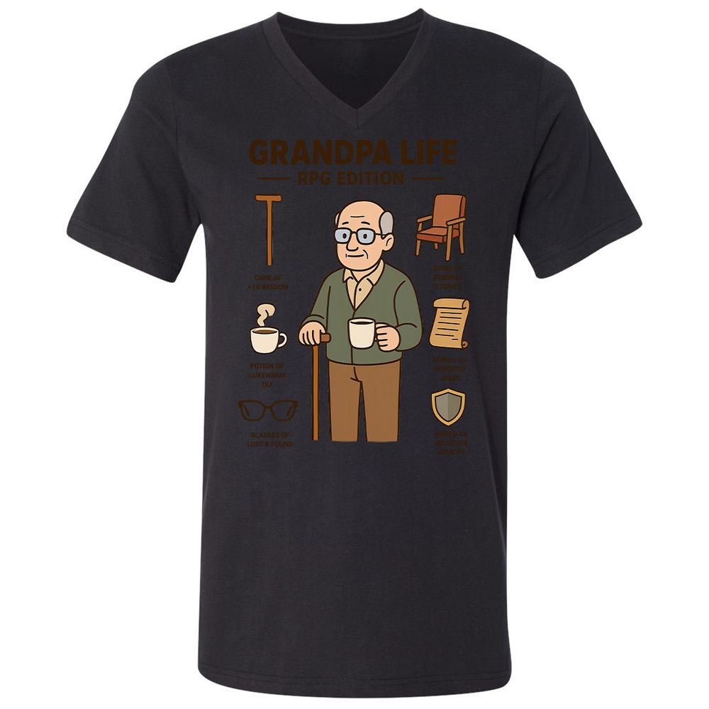 Grandpa Life RPG Edition Unisex V-Neck T-Shirt - Black - 16